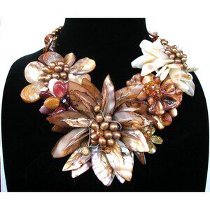 Handmade Floral Shell & Bead Statement Necklace